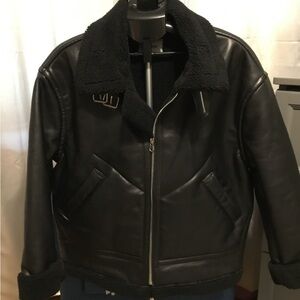 Black Faux Leather Fleece Lined Jacket